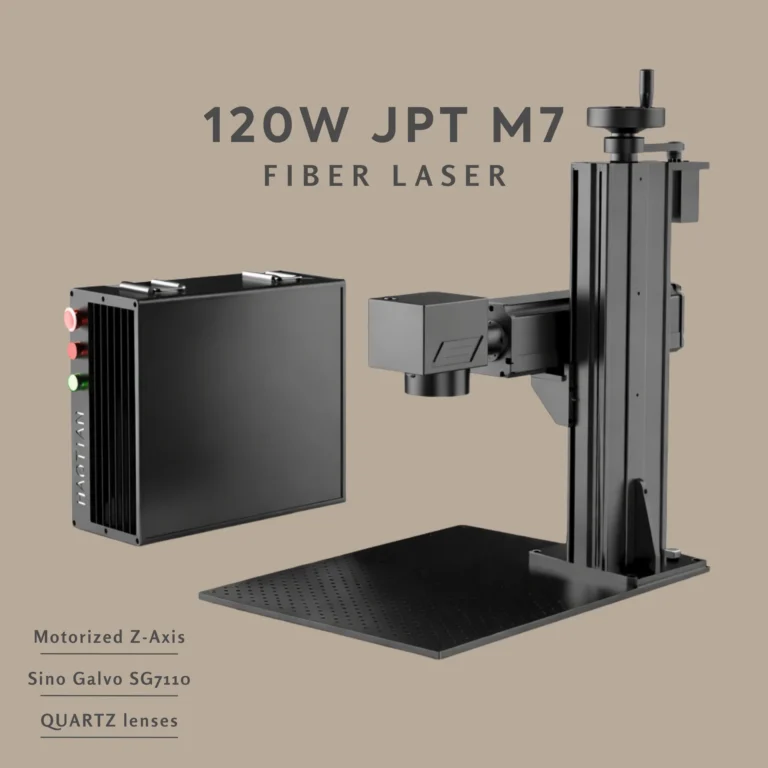 Industrial 120W JPT M7 MOPA fiber laser marking machine for high-speed color engraving and deep metal marking
