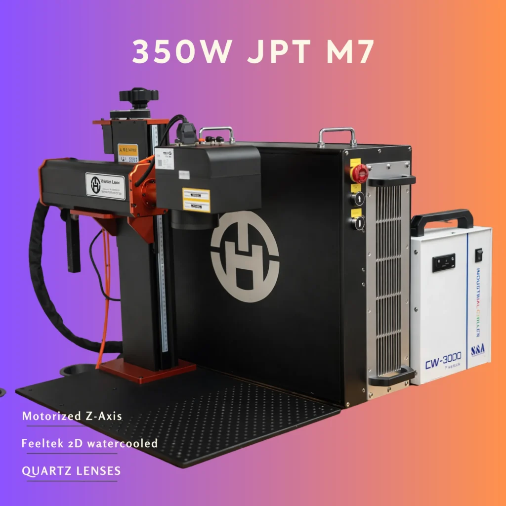 High-power 350W JPT fiber laser source for industrial metal cutting and heavy-duty marking.