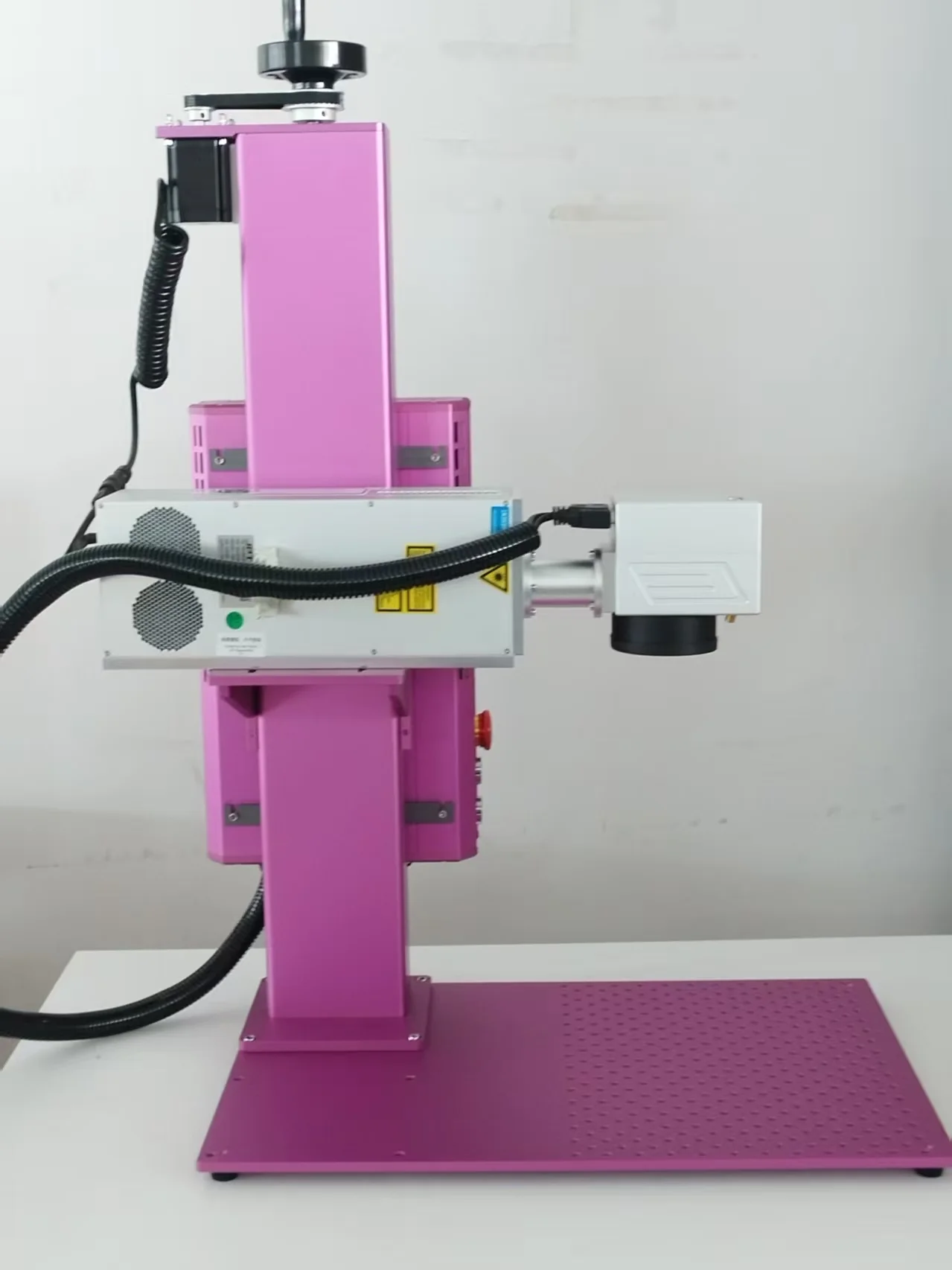 Pink fiber laser engraving machine 50W JPT M8 rear view showing custom color options