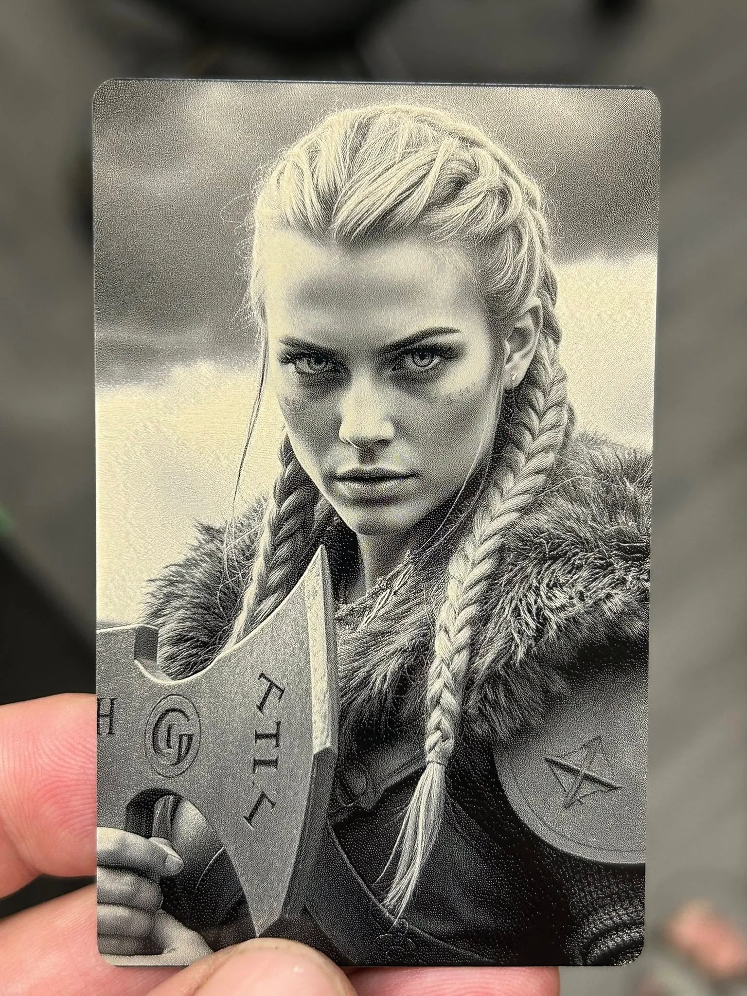 Photorealistic portrait engraved on metal using 50W JPT M8 MOPA fiber laser engraver