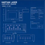 Technical blueprint of the Haotian Laser HT-460 100W CO2 laser cutter and engraver, showing top, front, side, and rear views with dimensions of 145 x 78 x 57 cm and a 400x600mm working area.