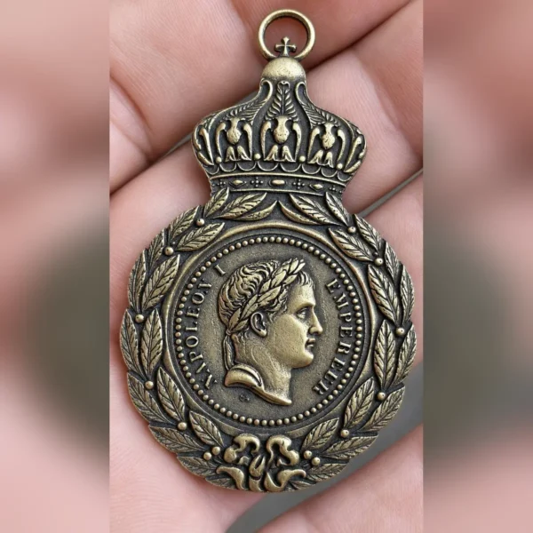 Brass replica medal with crown, laurel wreath and 3D relief portrait engraved with 100W JPT M7 MOPA fiber laser