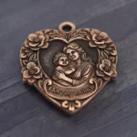 Copper heart pendant with 3D relief mother, child and flowers, engraved with 60W JPT EM7 MOPA fiber laser