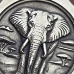 Steel medallion with 3D relief elephant and savanna scene engraved with 100W JPT M7 MOPA fiber laser