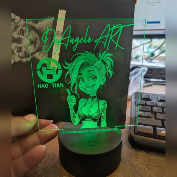 Acrylic LED sign engraved with a UV laser