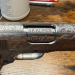38 Super pistol slide with deep scroll engraving made with 100W JPT M7 MOPA fiber laser