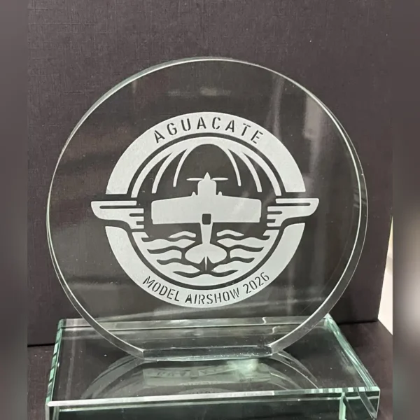 Glass award with a logo engraved on a UV laser without cracks